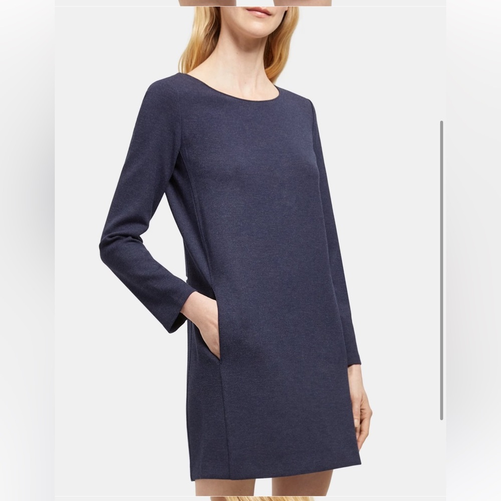 Theory Long-Sleeve Knit Dress in Double Knit Jersey navy blue